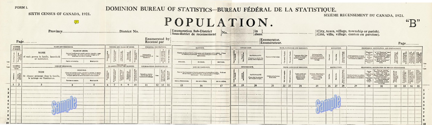 Canada Census 1921 image