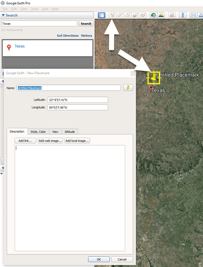 Click the Placemark button in the Google Earth toolbar