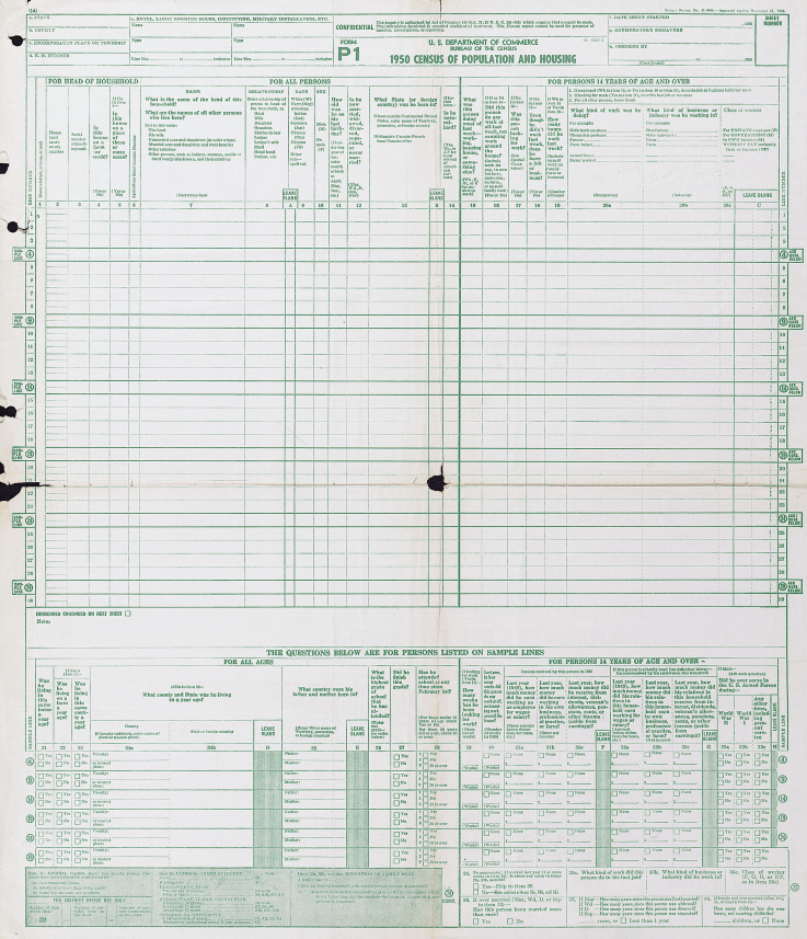 1950 census form page 1