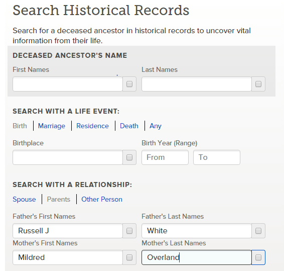 Parent search on FamilySearch