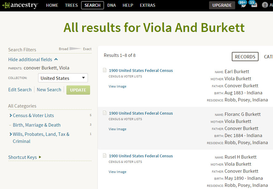 ancestry parent search results
