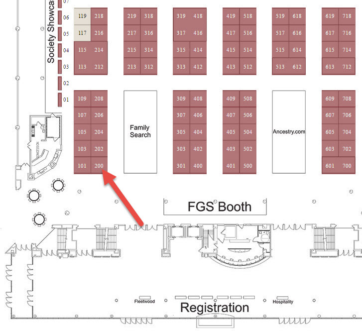map of Genealogy Gems booth at FGS