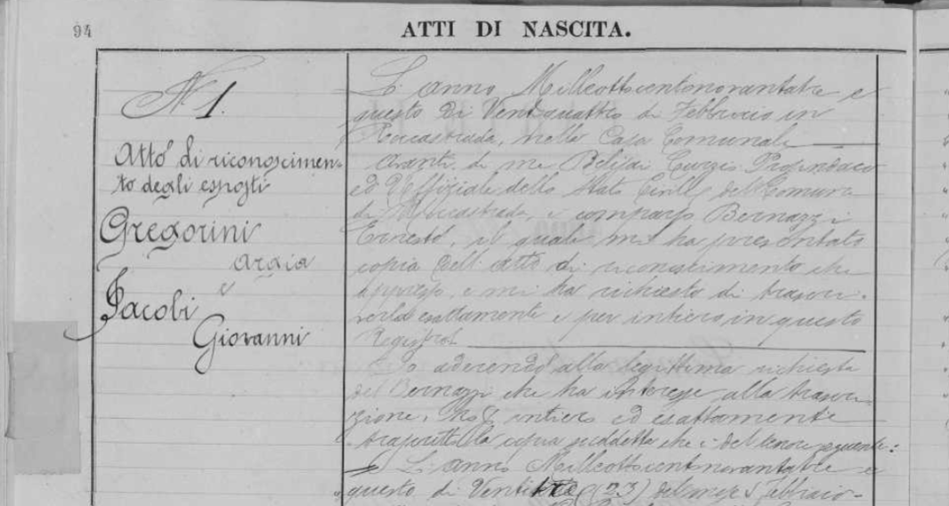 Italian civil records for births