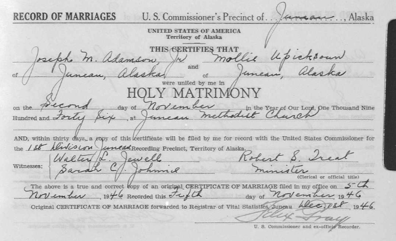 Alaska genealogy marriage record