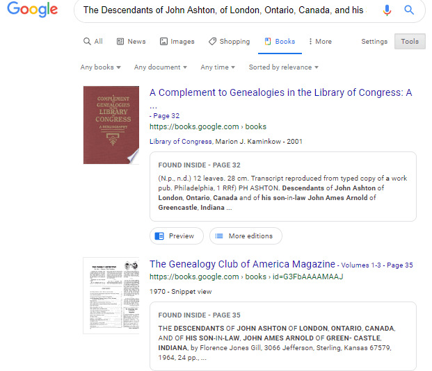 google books search results