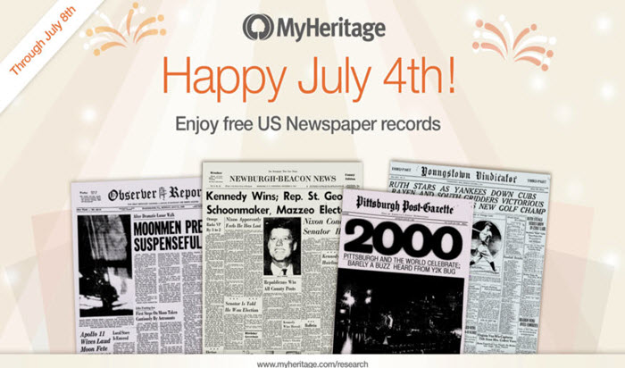 Free US Historical Newspapers on MyHeritage for July 4 Week