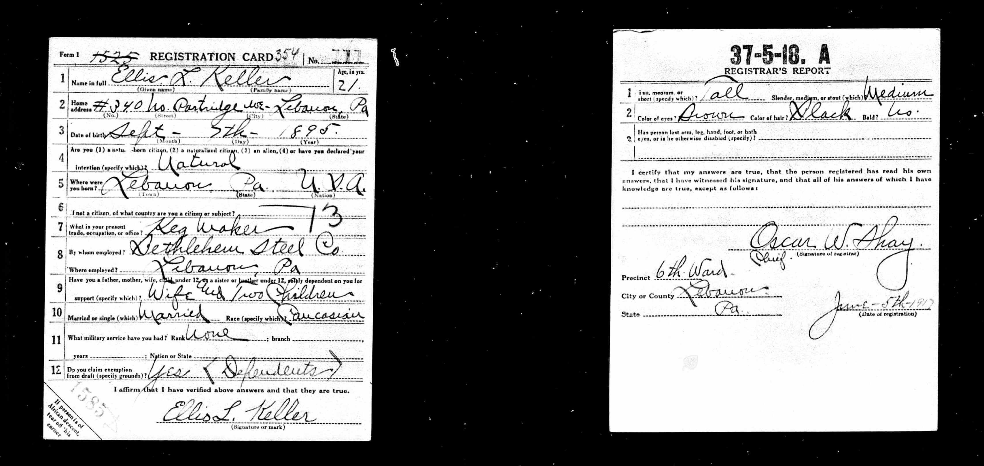 Ellis L. Keller-WWI Draft Card
