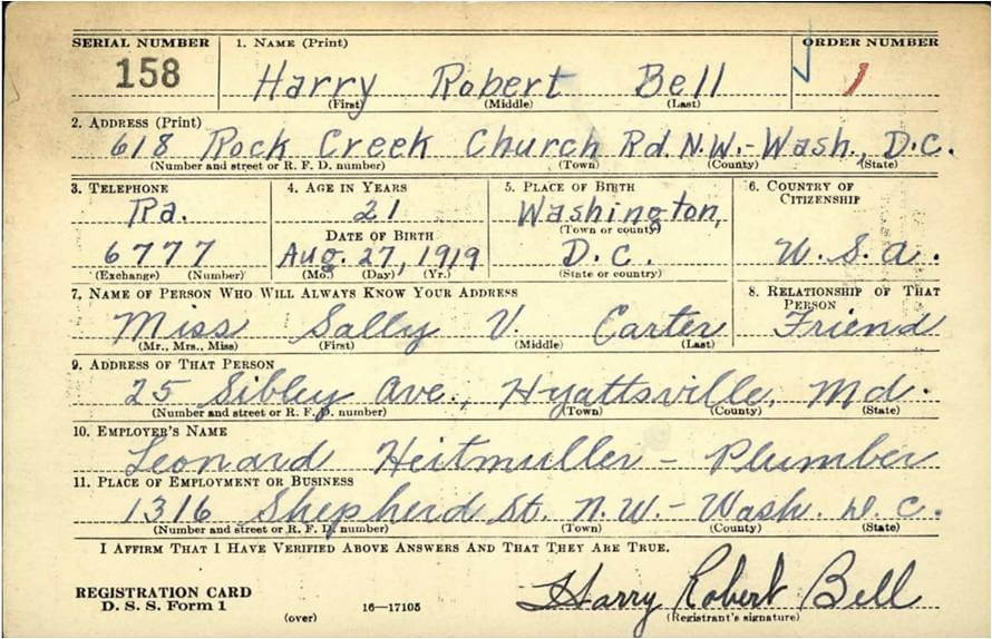 Harry Robert Bell-WWII Draft Card-First Person Drafted