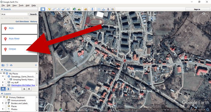 Finding a map location in Google Earth 