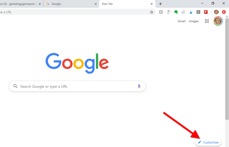 Chrome browser New Tab Customize Button