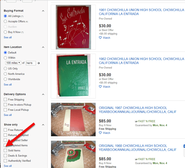 ebay completed search for school records