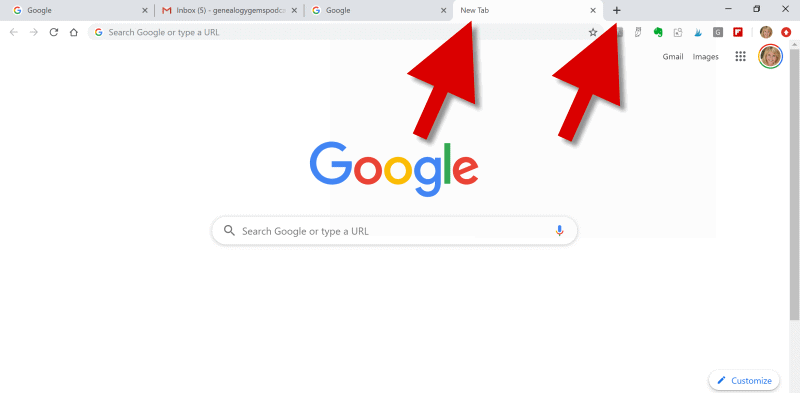 New Chrome browser tab not customized