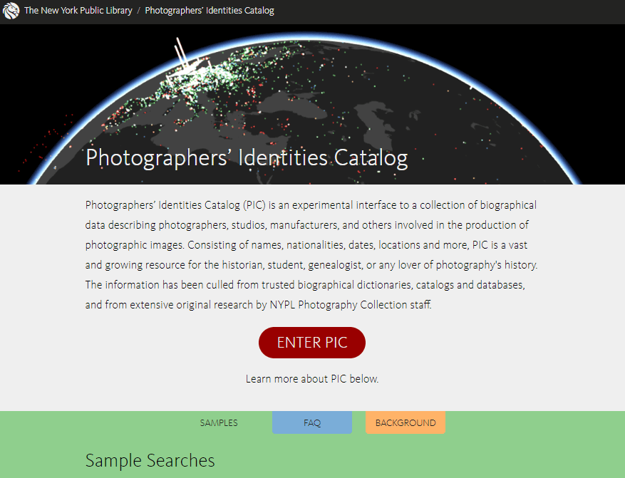NYPL Photographer's Identifies Catalog PIC website