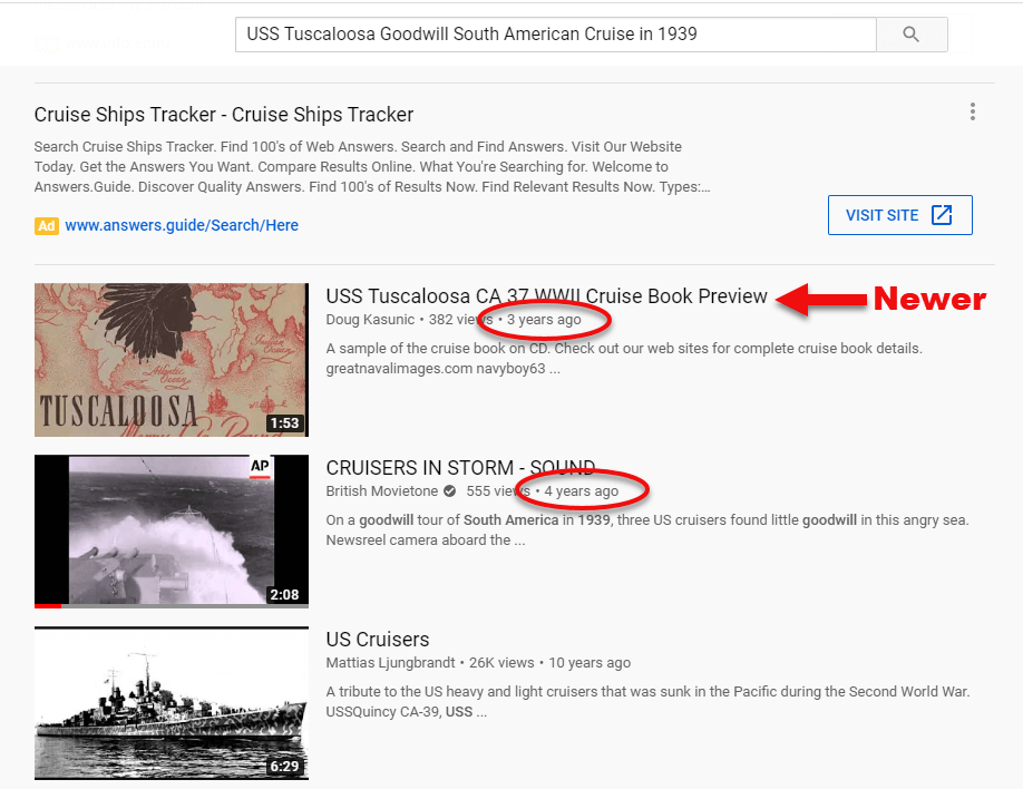 YouTube search results for family history