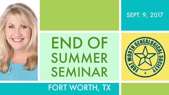 Fort Worth Genealogical Society End of Summer Seminar this Weekend with Lisa Louise Cooke